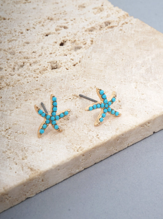 Sea-Life Crystal-Pave 13mm Starfish Stud Earrings