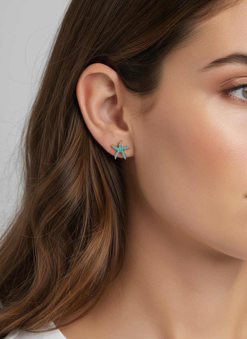 Sea-Life Crystal-Pave 13mm Starfish Stud Earrings