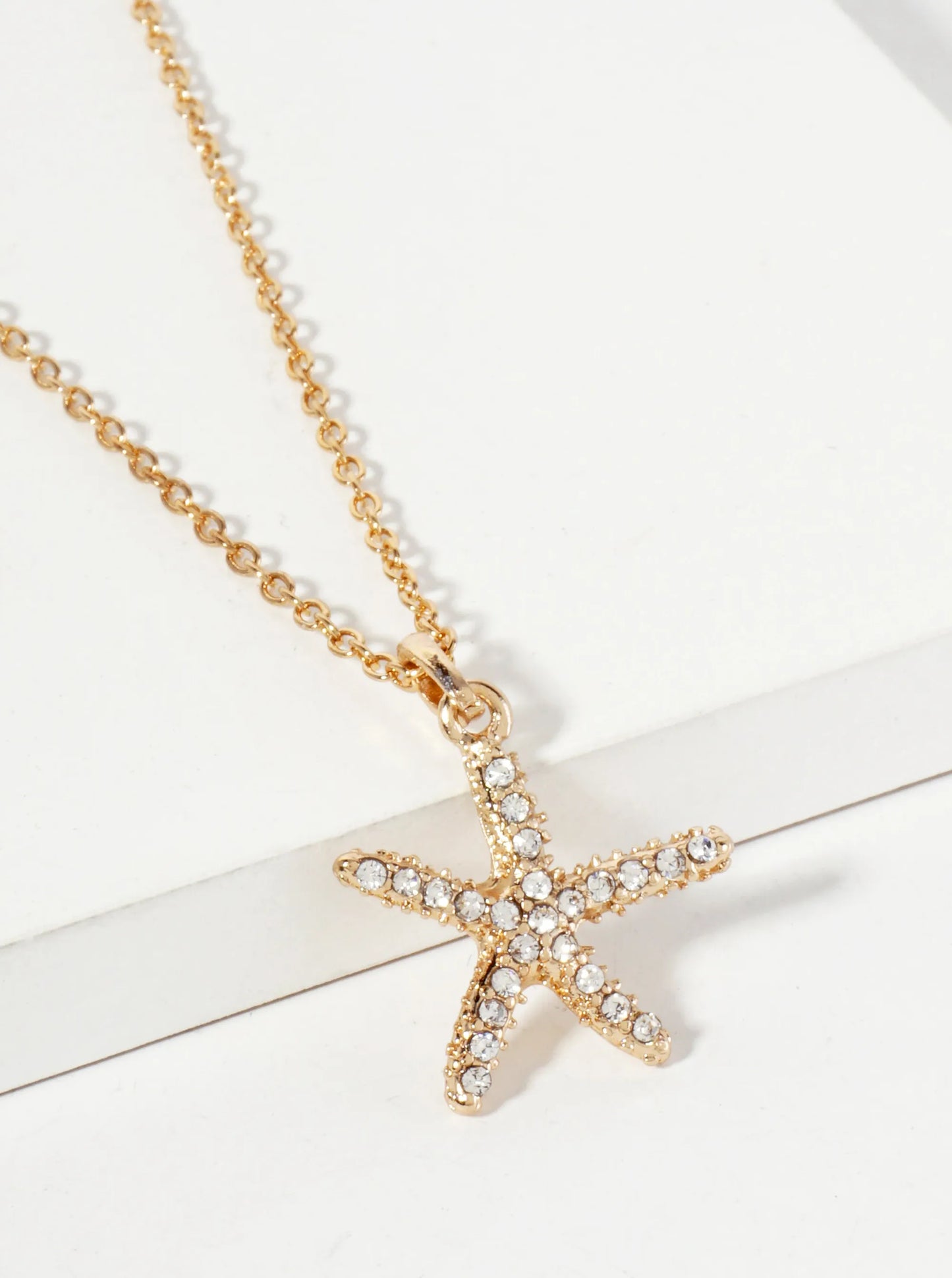 Sea-Life Crystal-Pave 20mm Starfish Pendant Necklace