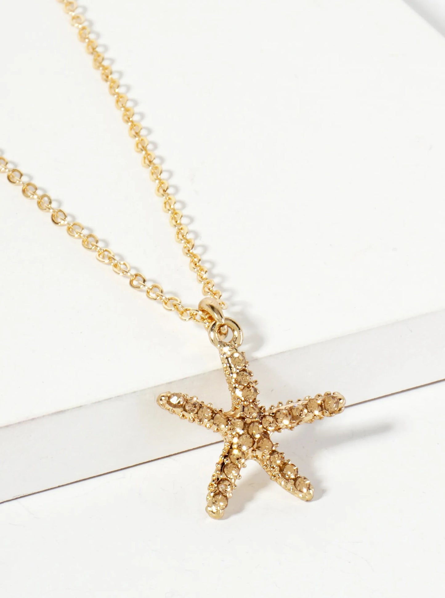 Sea-Life Crystal-Pave 20mm Starfish Pendant Necklace