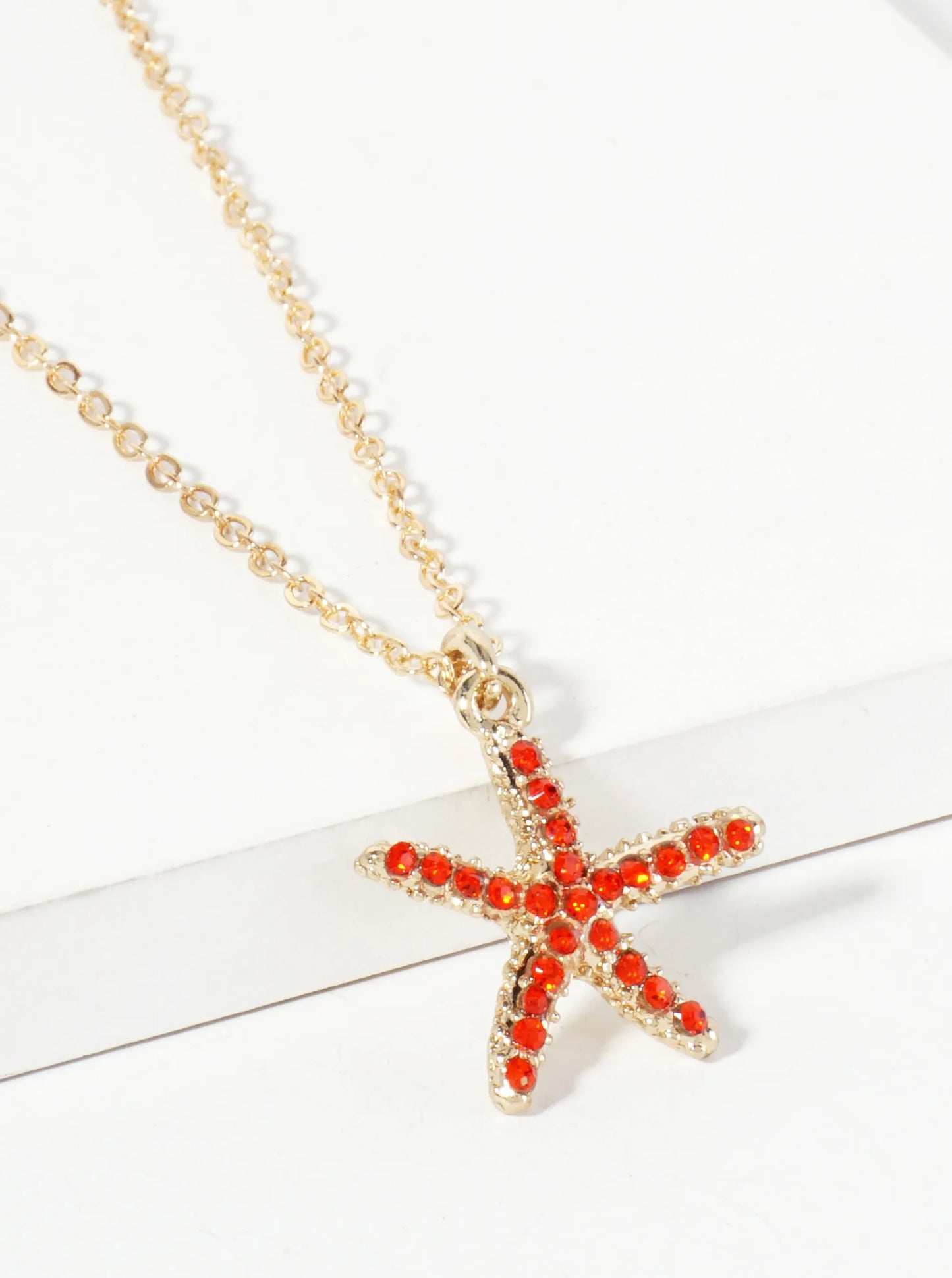 Sea-Life Crystal-Pave 20mm Starfish Pendant Necklace