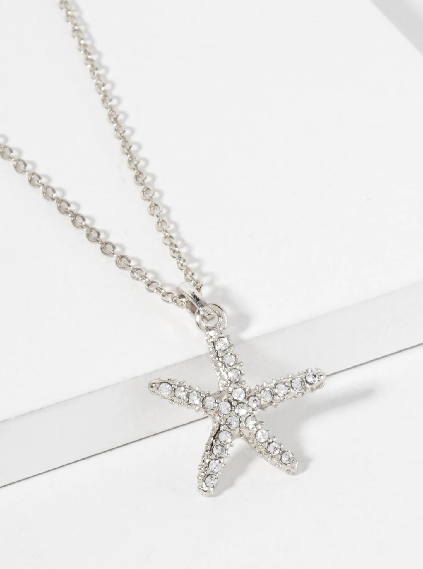 Sea-Life Crystal-Pave 20mm Starfish Pendant Necklace
