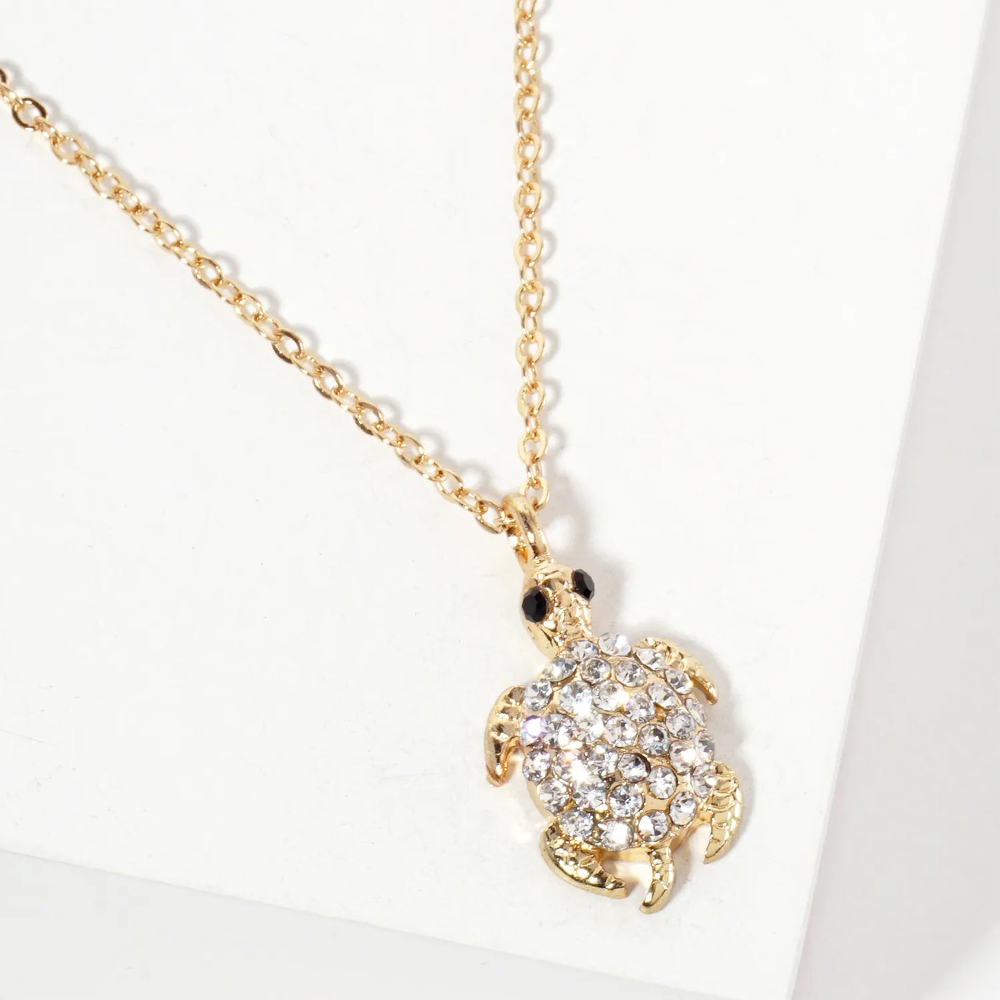 Sea-Life Crystal-Pave 20mm Turtle Pendant Necklace