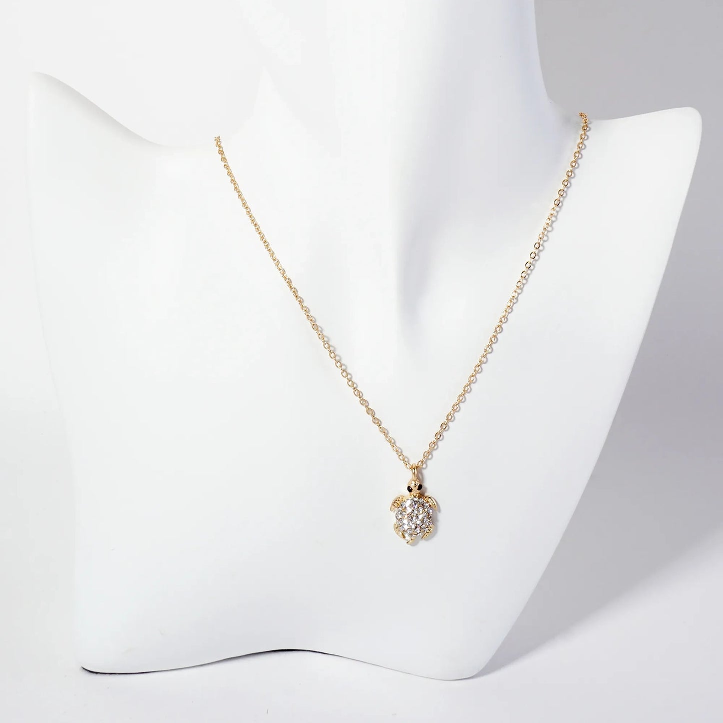 Sea-Life Crystal-Pave 20mm Turtle Pendant Necklace