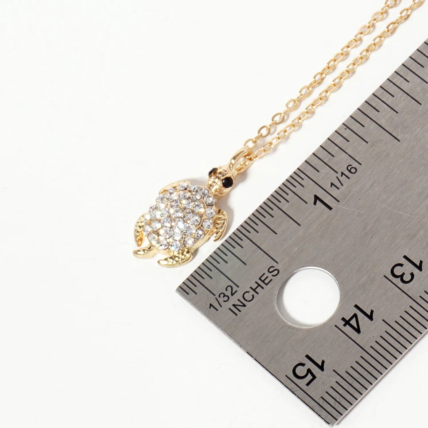 Sea-Life Crystal-Pave 20mm Turtle Pendant Necklace