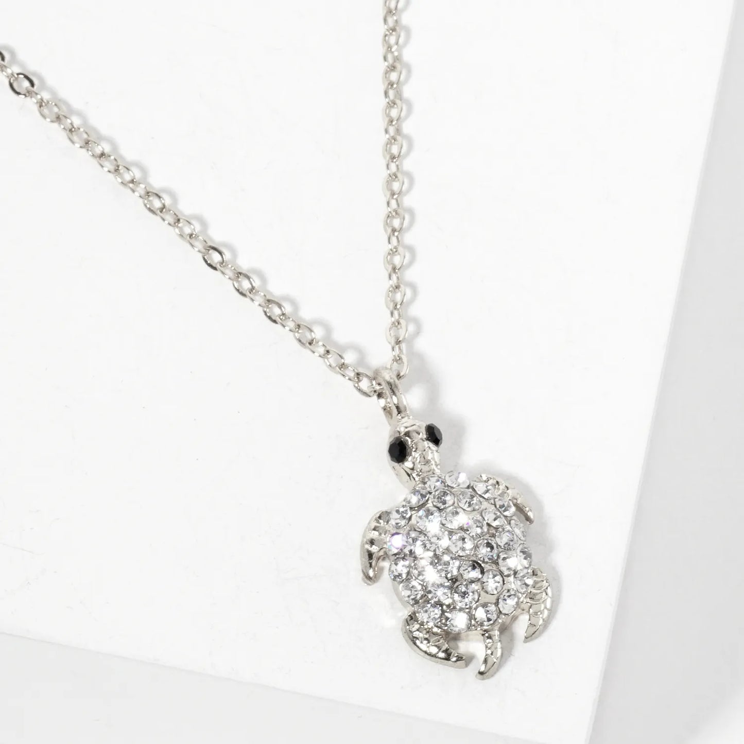 Sea-Life Crystal-Pave 20mm Turtle Pendant Necklace