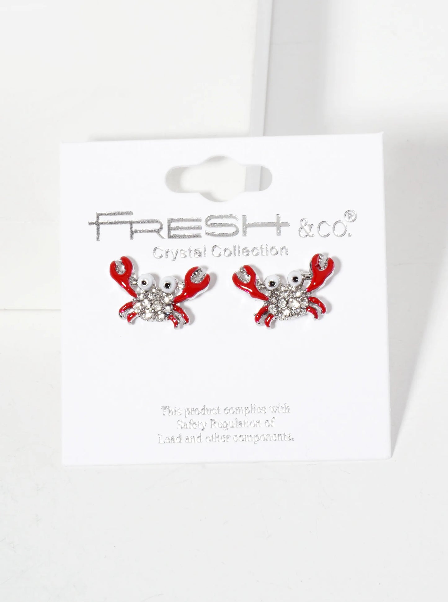 Sea-Life Crystal-Pave Enamel Fun Crab Stud Earrings