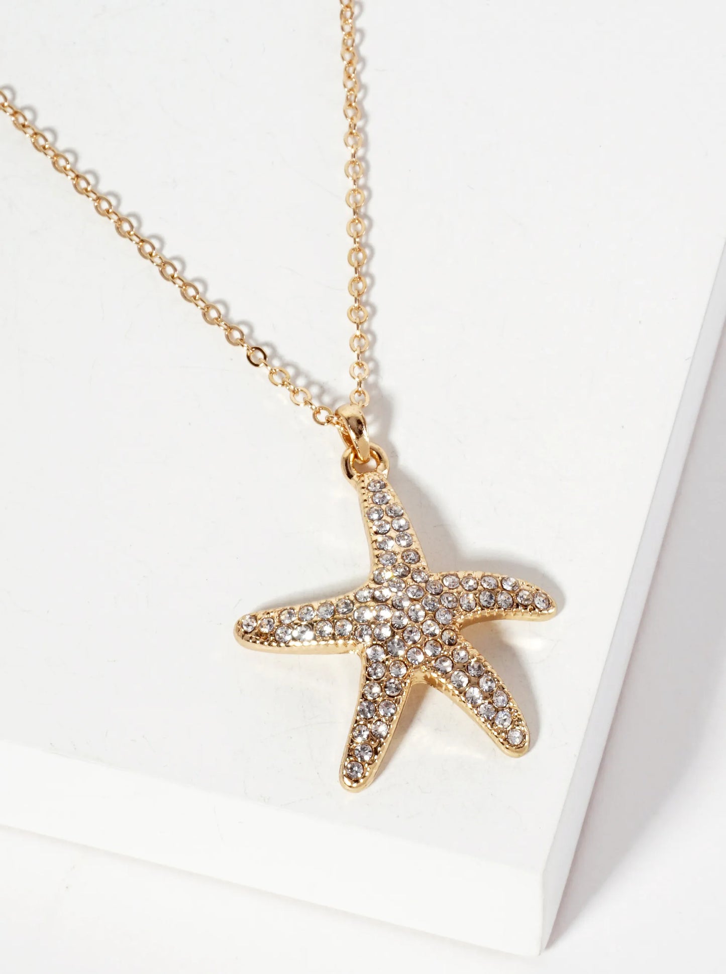 Sea-Life Crystal-Pave Starfish Sea-Star Pendant Necklace