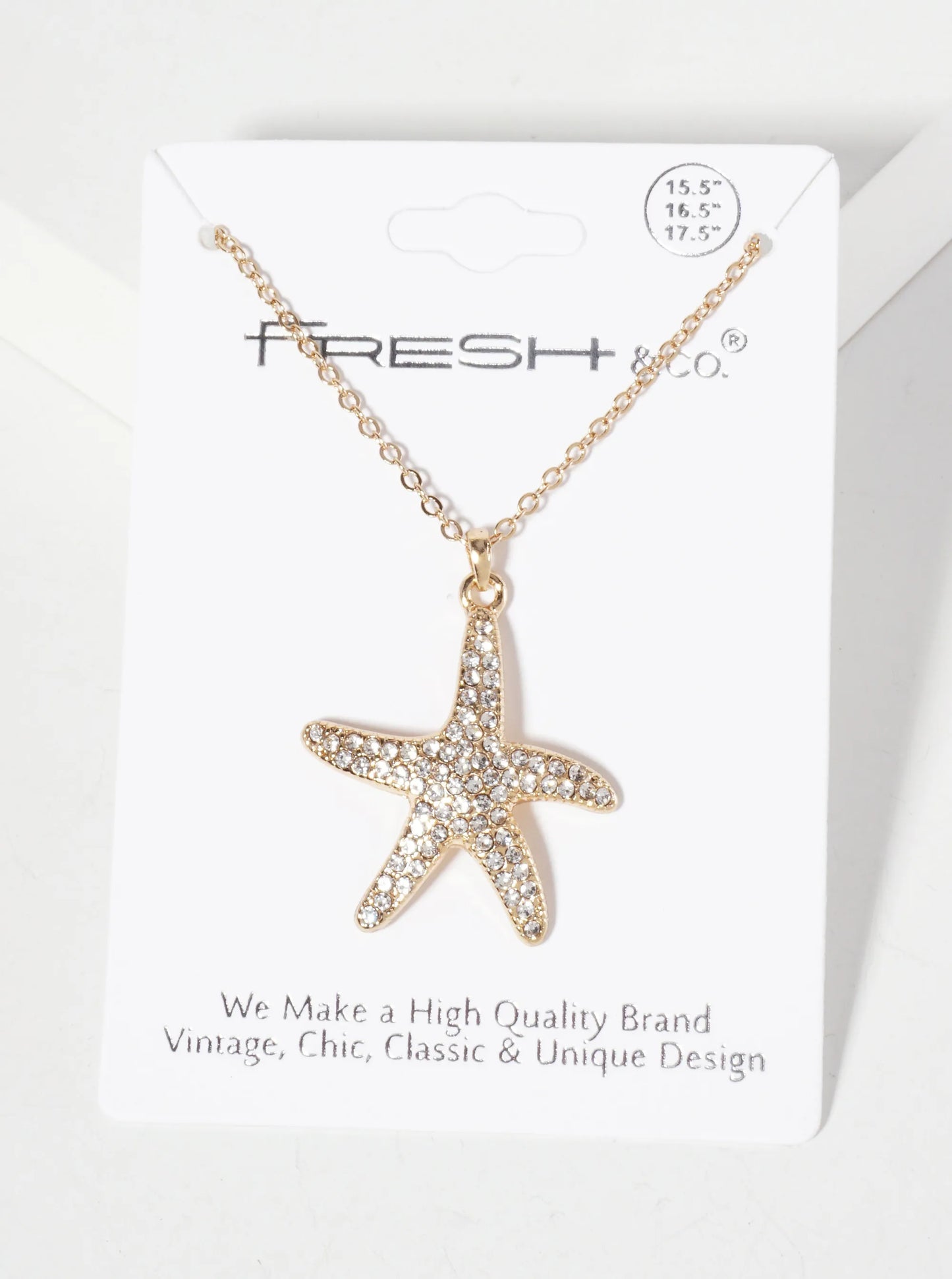 Sea-Life Crystal-Pave Starfish Sea-Star Pendant Necklace