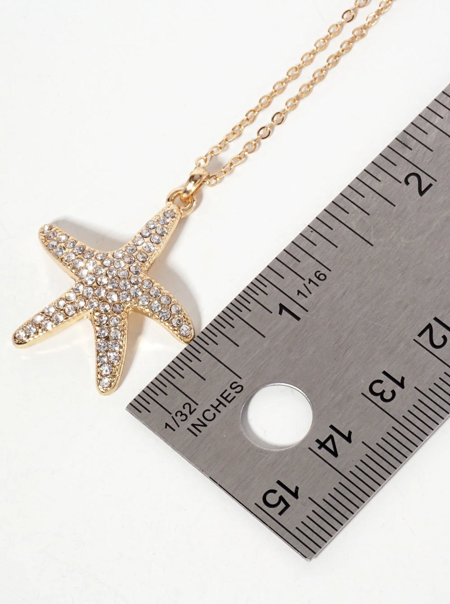 Sea-Life Crystal-Pave Starfish Sea-Star Pendant Necklace
