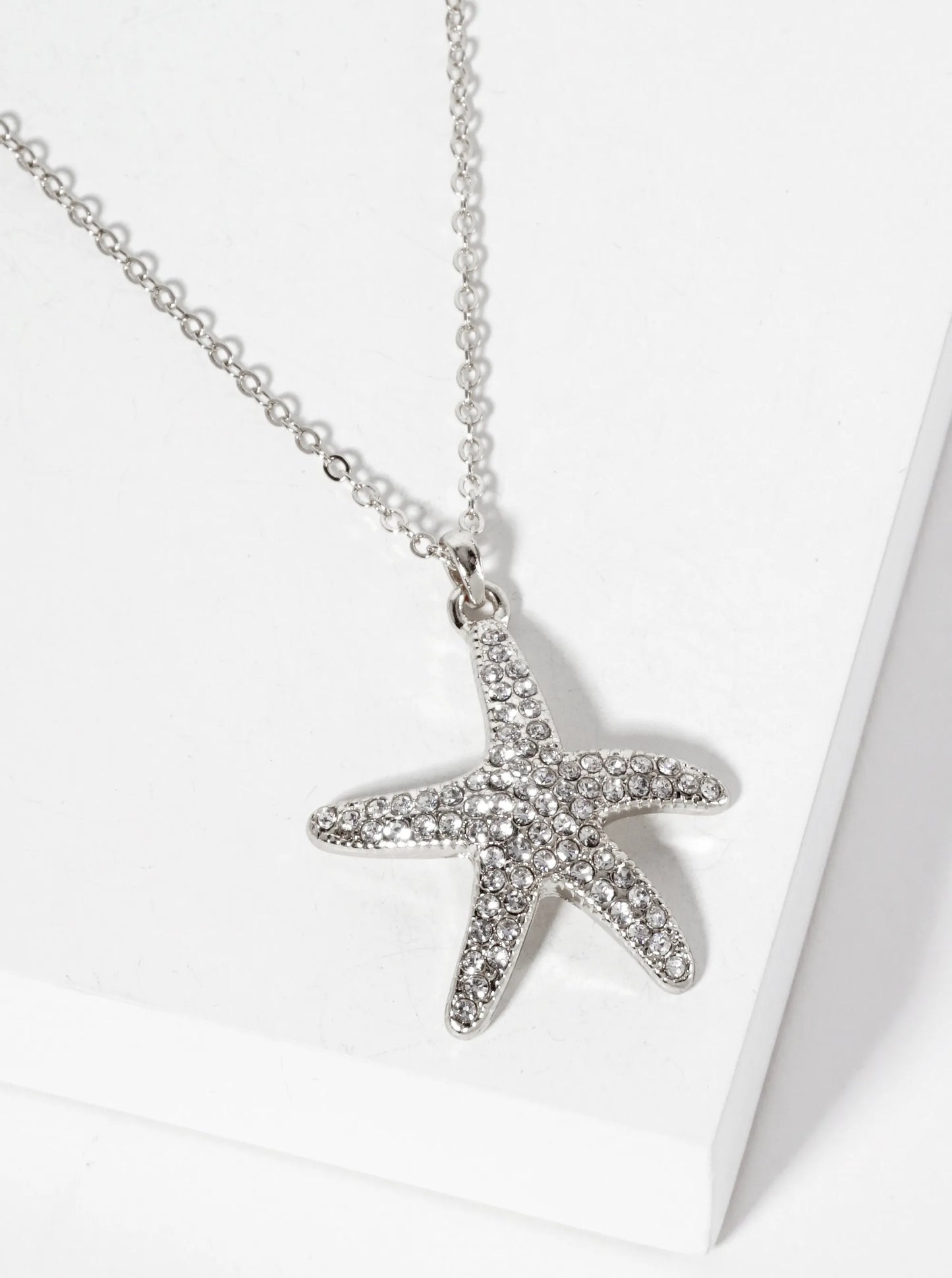 Sea-Life Crystal-Pave Starfish Sea-Star Pendant Necklace