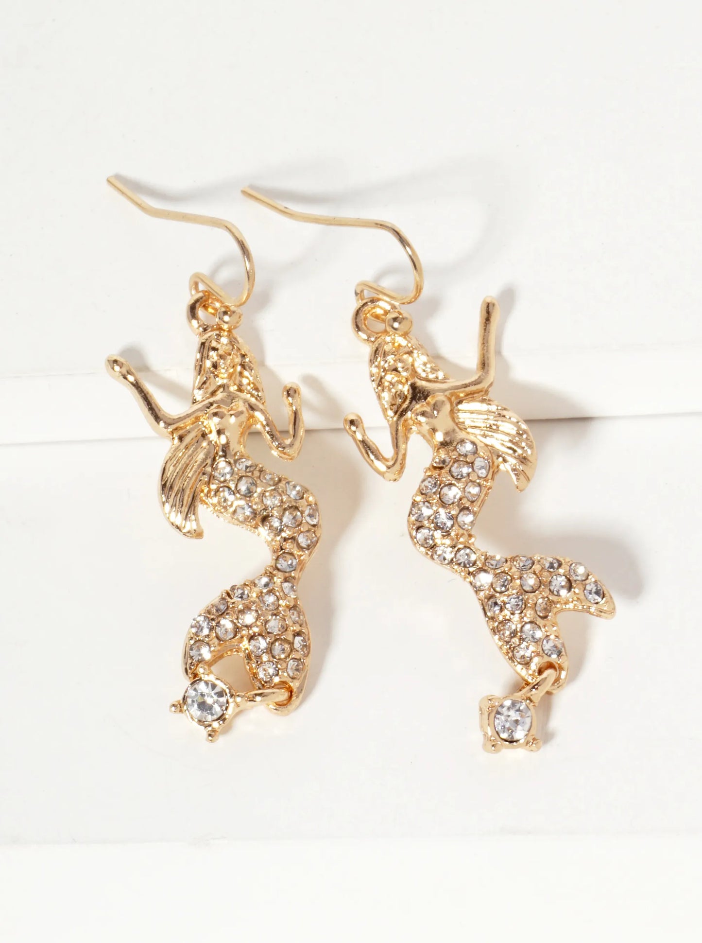 Sea-Life Crystal-Pave Symmetrical Mermaid Drop Dangle Earrings