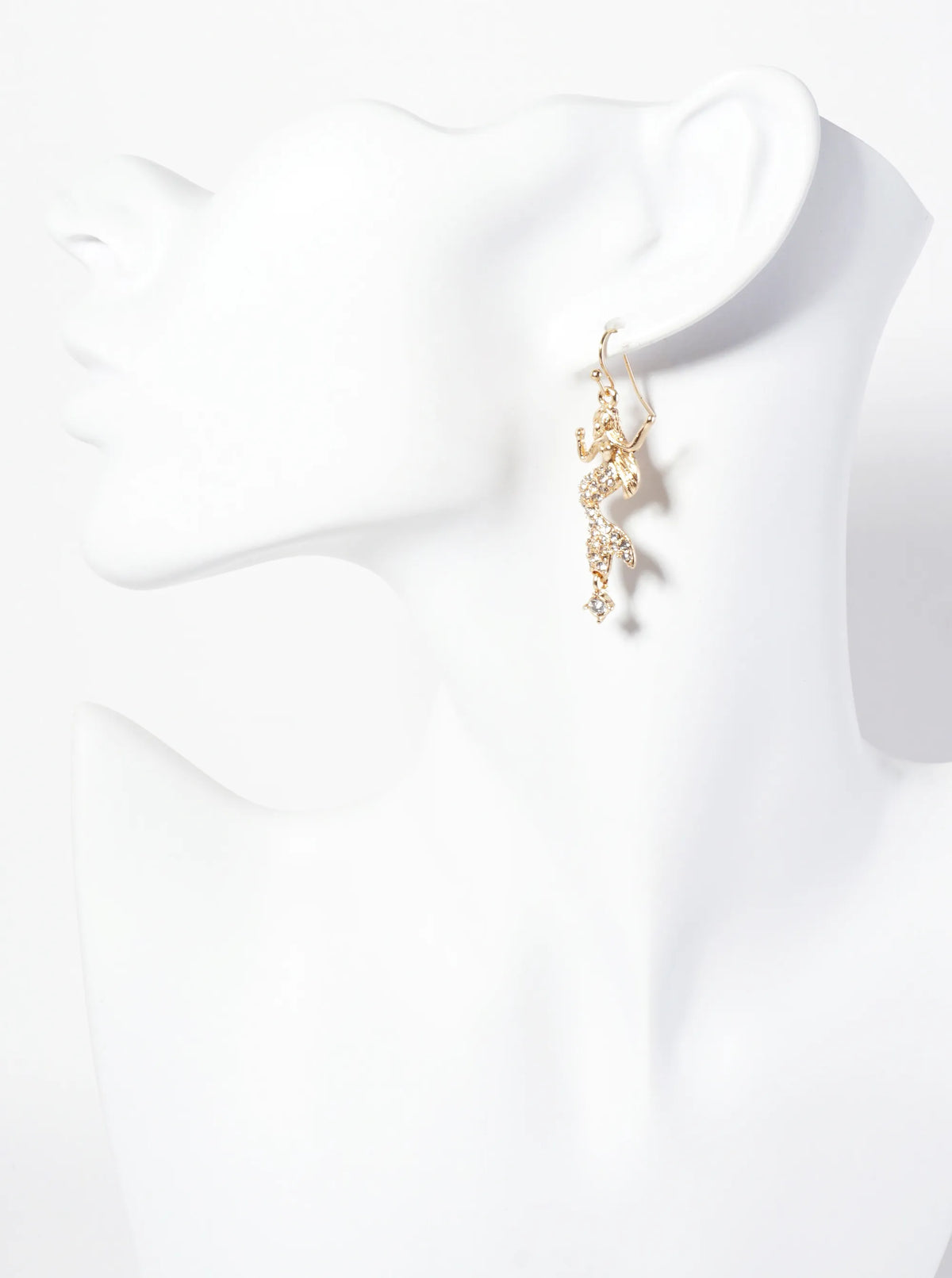 Sea-Life Crystal-Pave Symmetrical Mermaid Drop Dangle Earrings