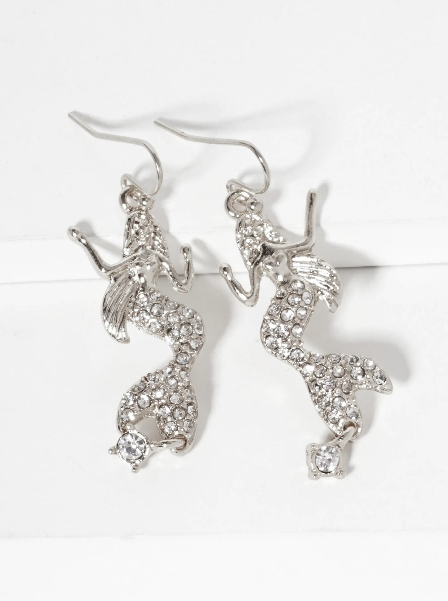 Sea-Life Crystal-Pave Symmetrical Mermaid Drop Dangle Earrings