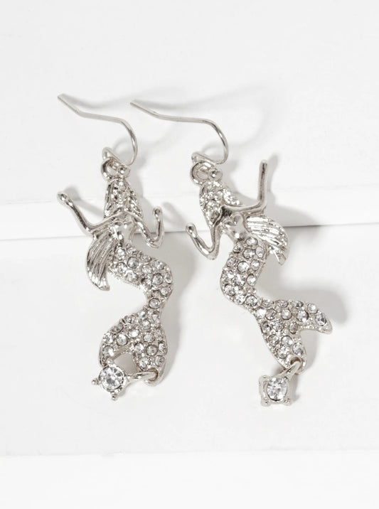 Sea-Life Crystal-Pave Symmetrical Mermaid Drop Dangle Earrings