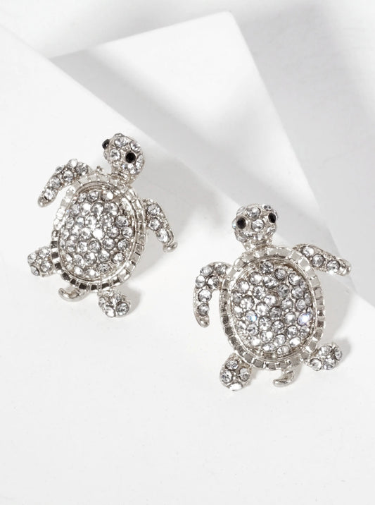 Sea-Life Crystal-Pave Turtle Stud Earrings