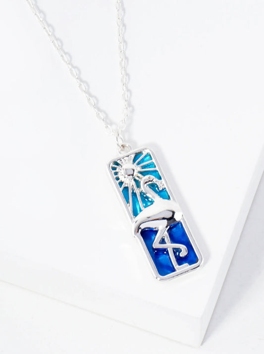 Sea-Life Flamingo Tropical Bird Rectangle Pendant 16-inch Necklace