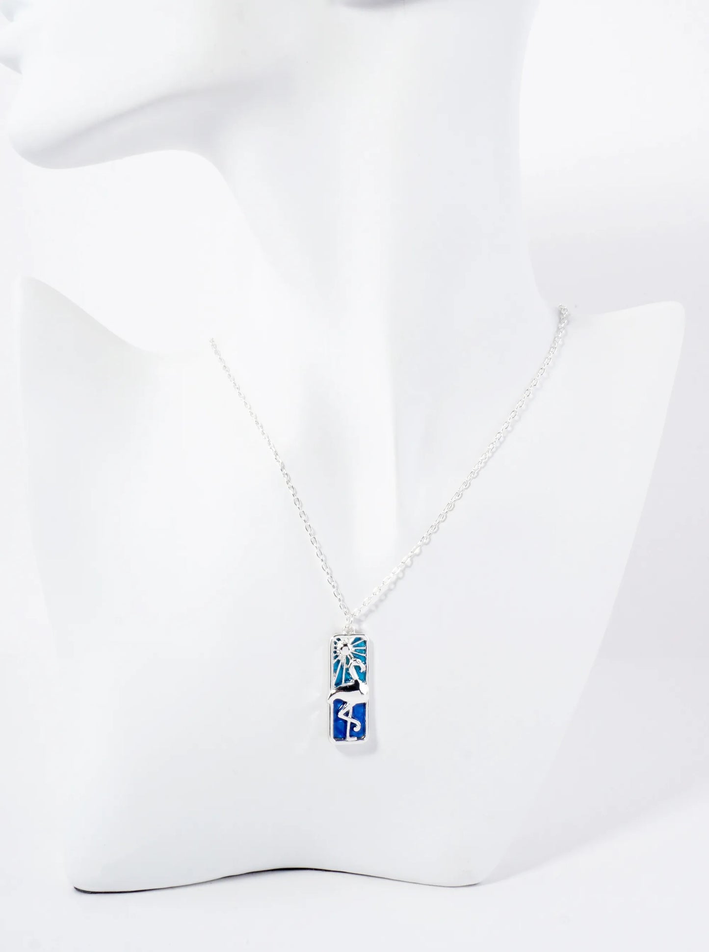 Sea-Life Flamingo Tropical Bird Rectangle Pendant 16-inch Necklace