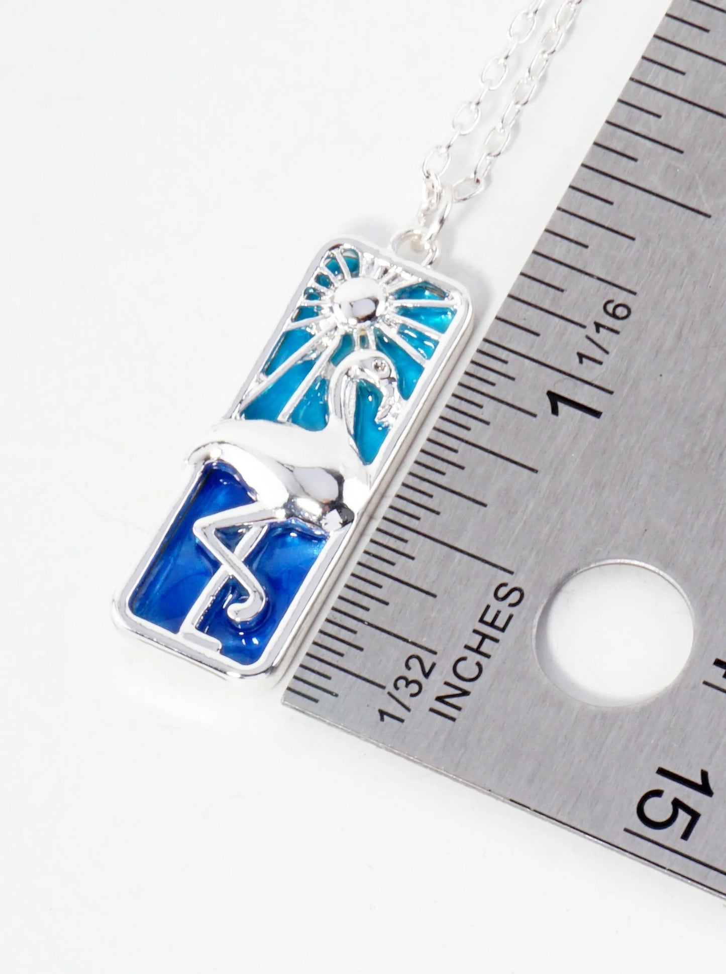 Sea-Life Flamingo Tropical Bird Rectangle Pendant 16-inch Necklace