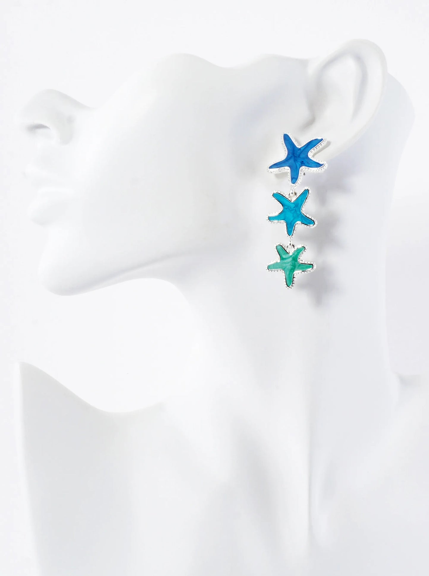 Sea-Life Graduated Enamel Starfish Dangle Drop Earrings