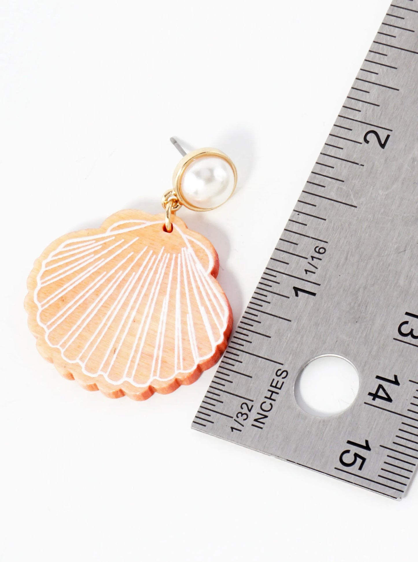 Sea-Life Laser-Cut Pearl Post Wood Seashell Dangle Drop Earrings