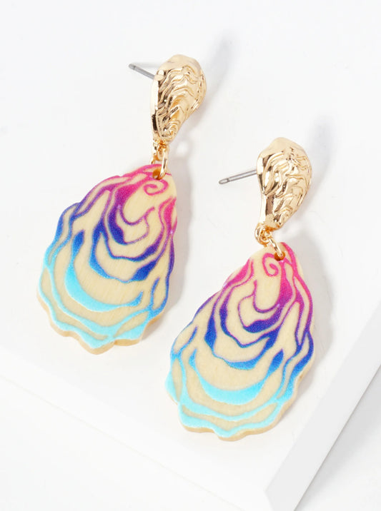 Sea-Life Laser-Cut Wood Oyster Drop Dangle Earrings