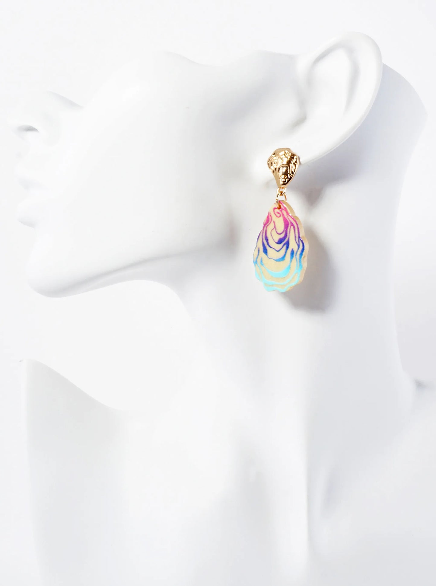 Sea-Life Laser-Cut Wood Oyster Drop Dangle Earrings