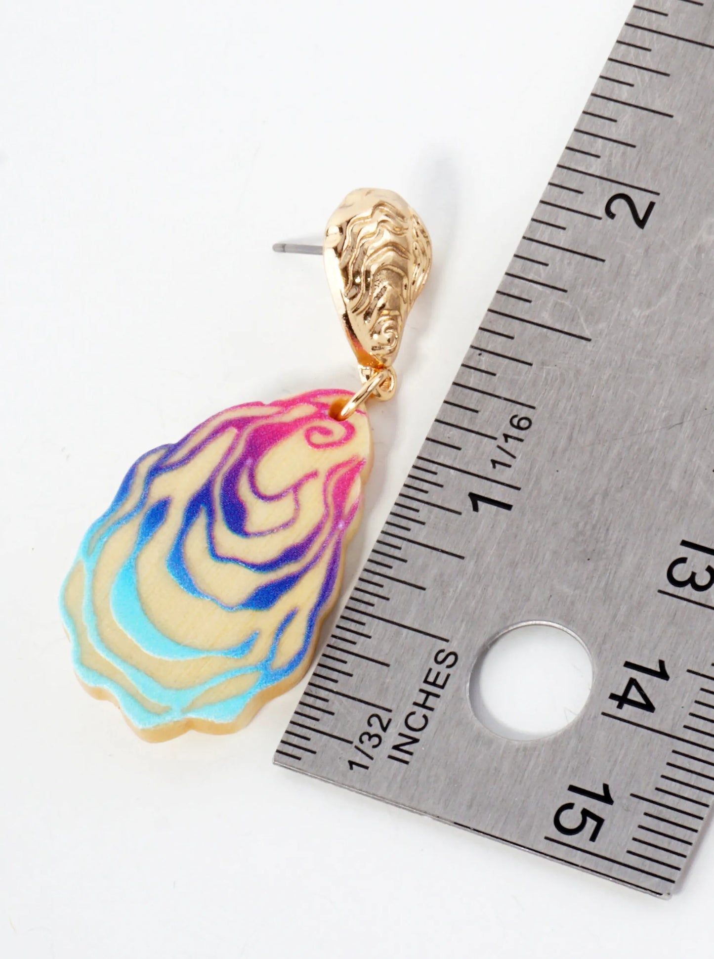 Sea-Life Laser-Cut Wood Oyster Drop Dangle Earrings