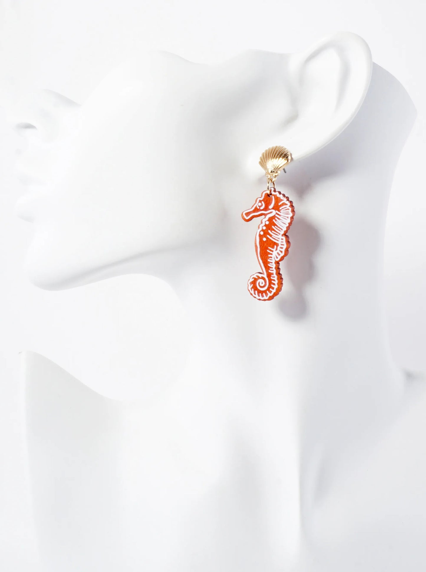 Sea-Life Laser-Cut Wood Seahorse Dangle Drop Earrings