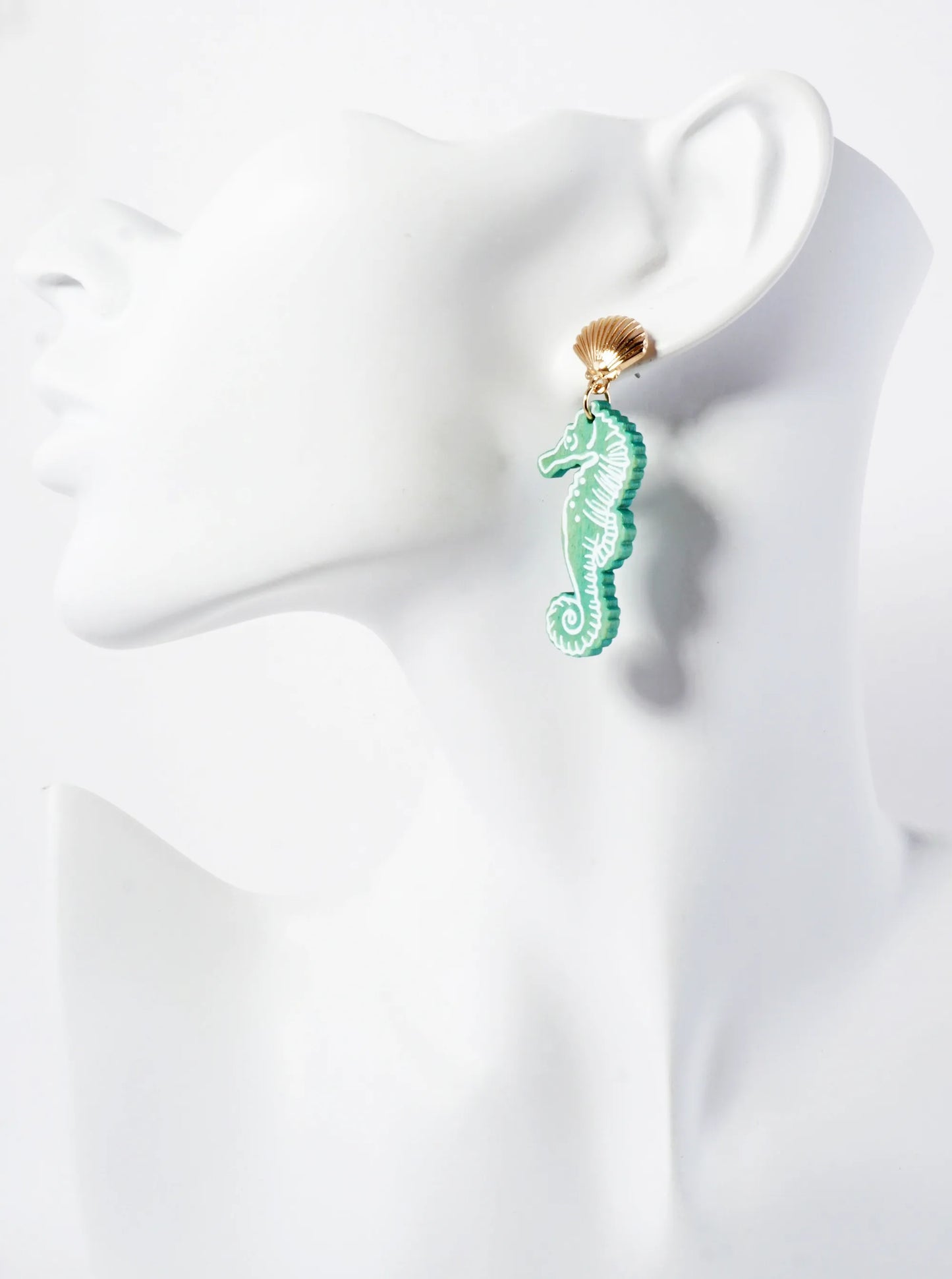 Sea-Life Laser-Cut Wood Seahorse Dangle Drop Earrings
