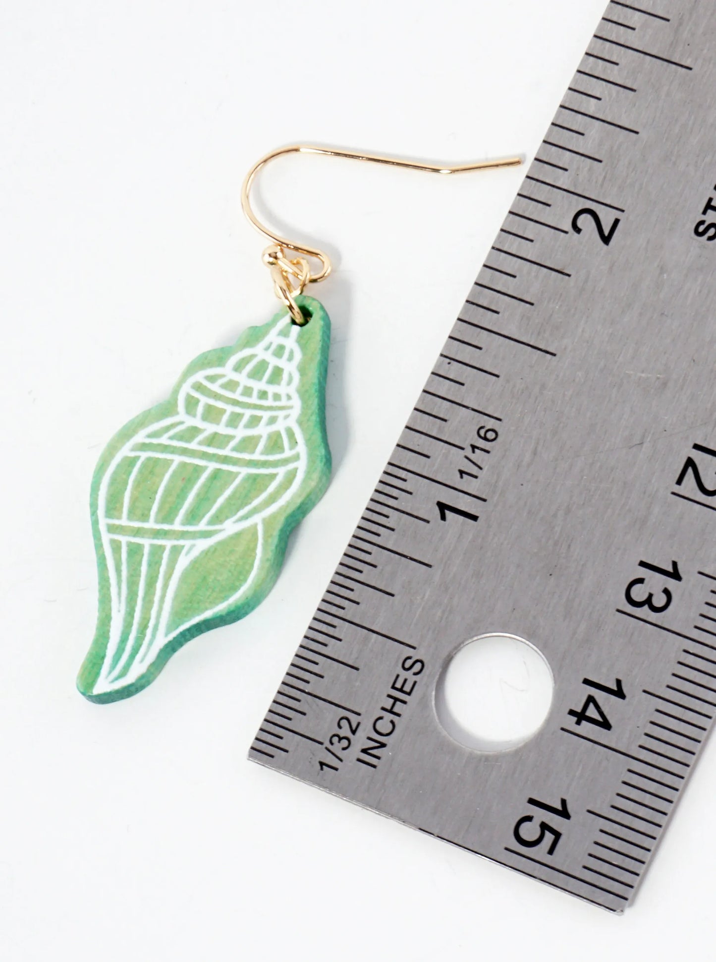 Sea-Life Laser-Cut Wood Seashell Conch Dangle Drop Earrings
