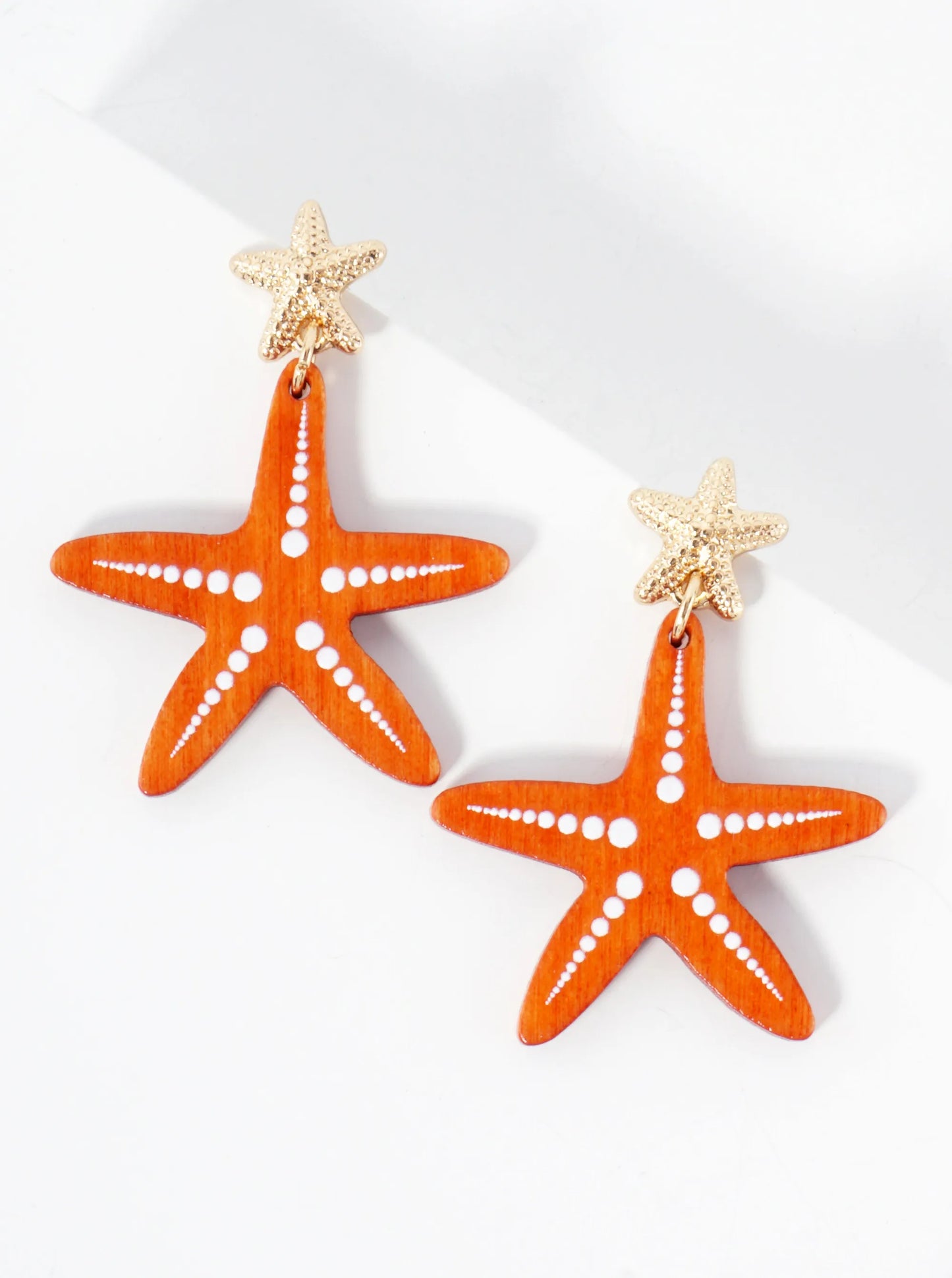 Sea-Life Laser-Cut Wood Starfish Drop Dangle Earrings