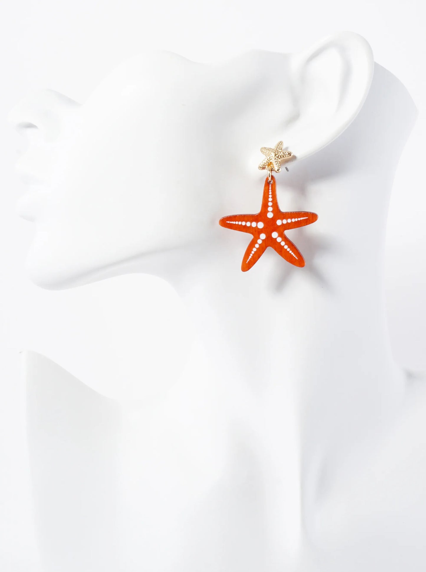 Sea-Life Laser-Cut Wood Starfish Drop Dangle Earrings