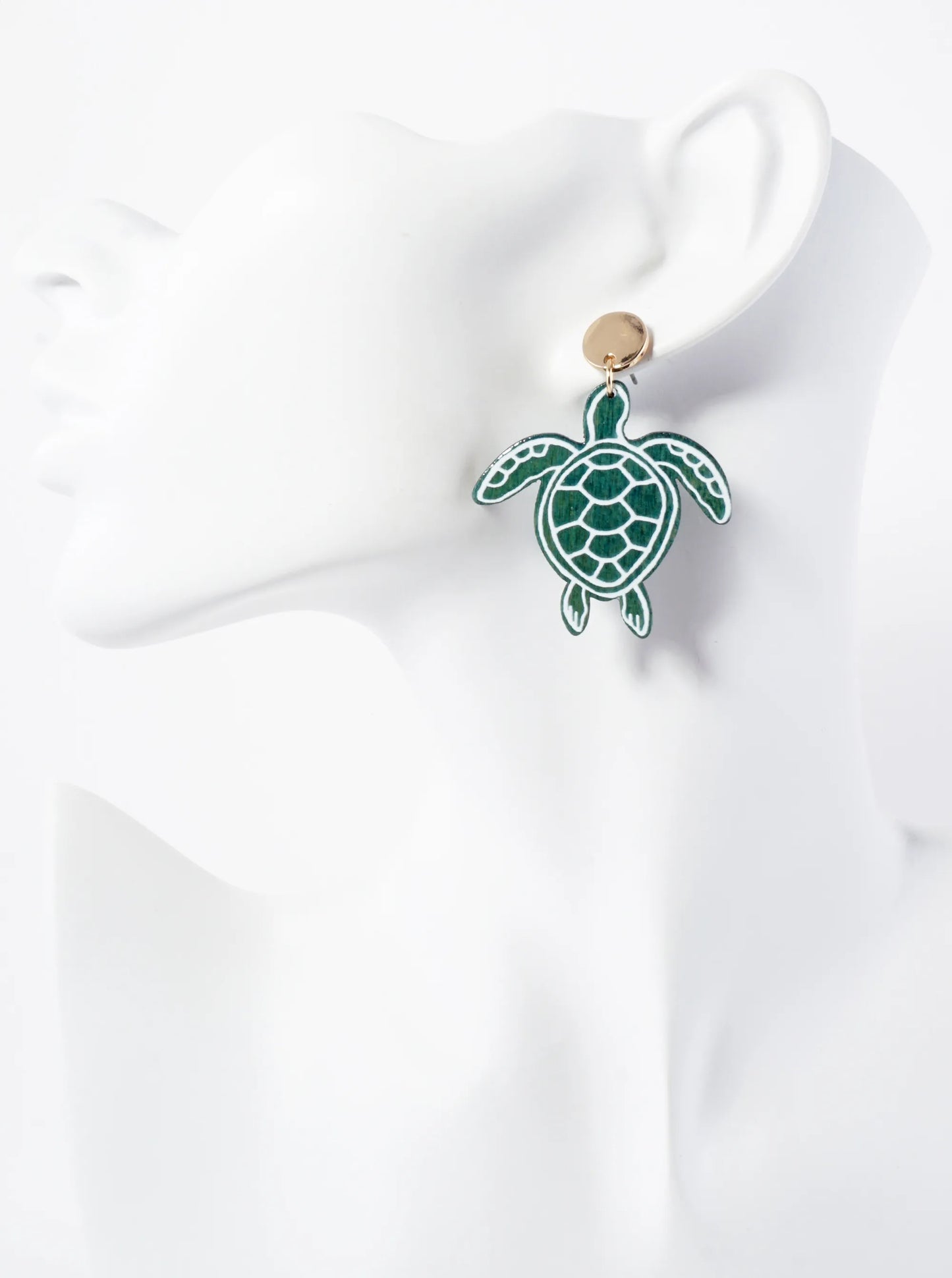Sea-Life Laser-Cut Wood Turtle Dangle Drop Earrings