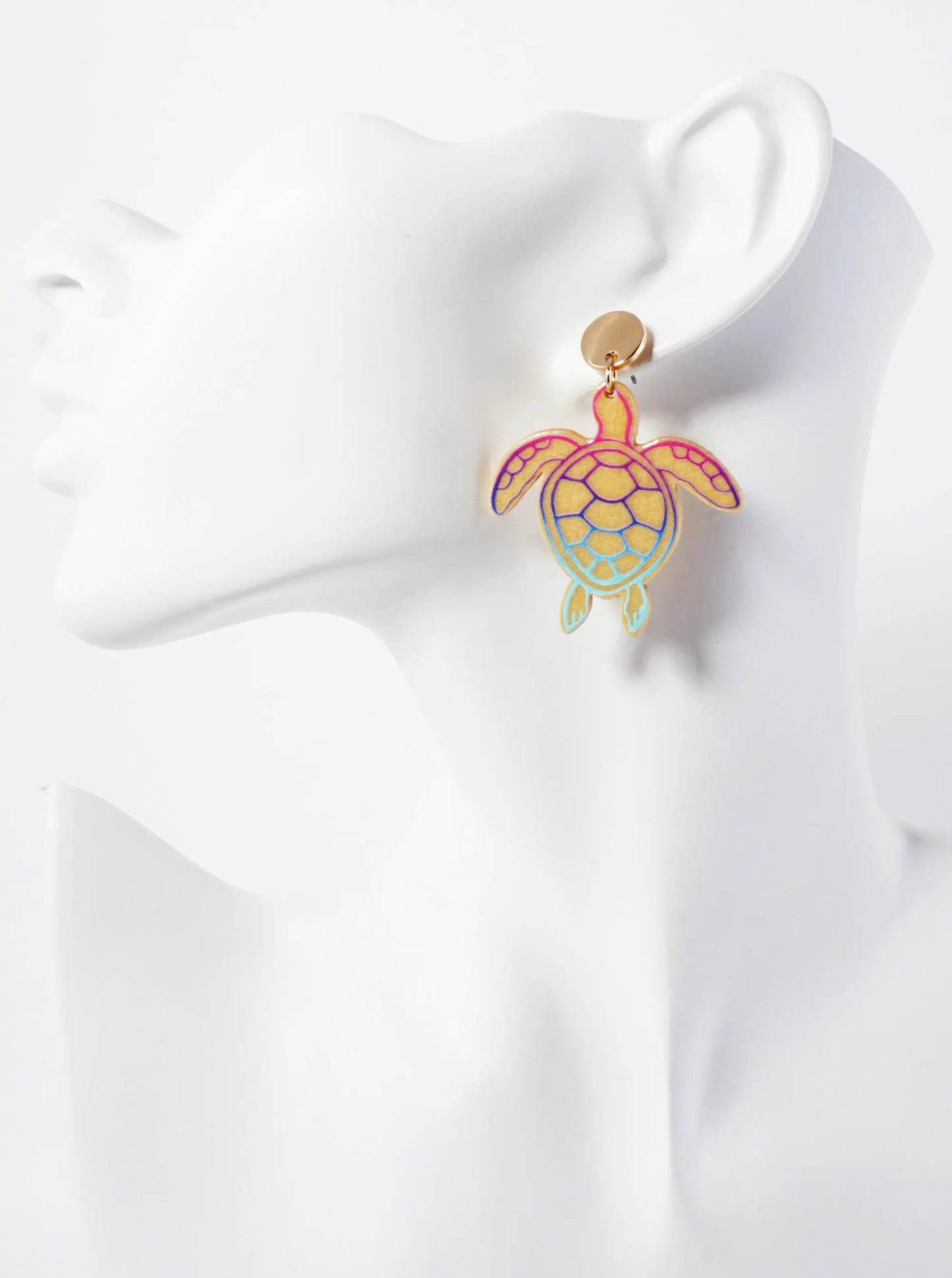 Sea-Life Laser-Cut Wood Turtle Dangle Drop Earrings