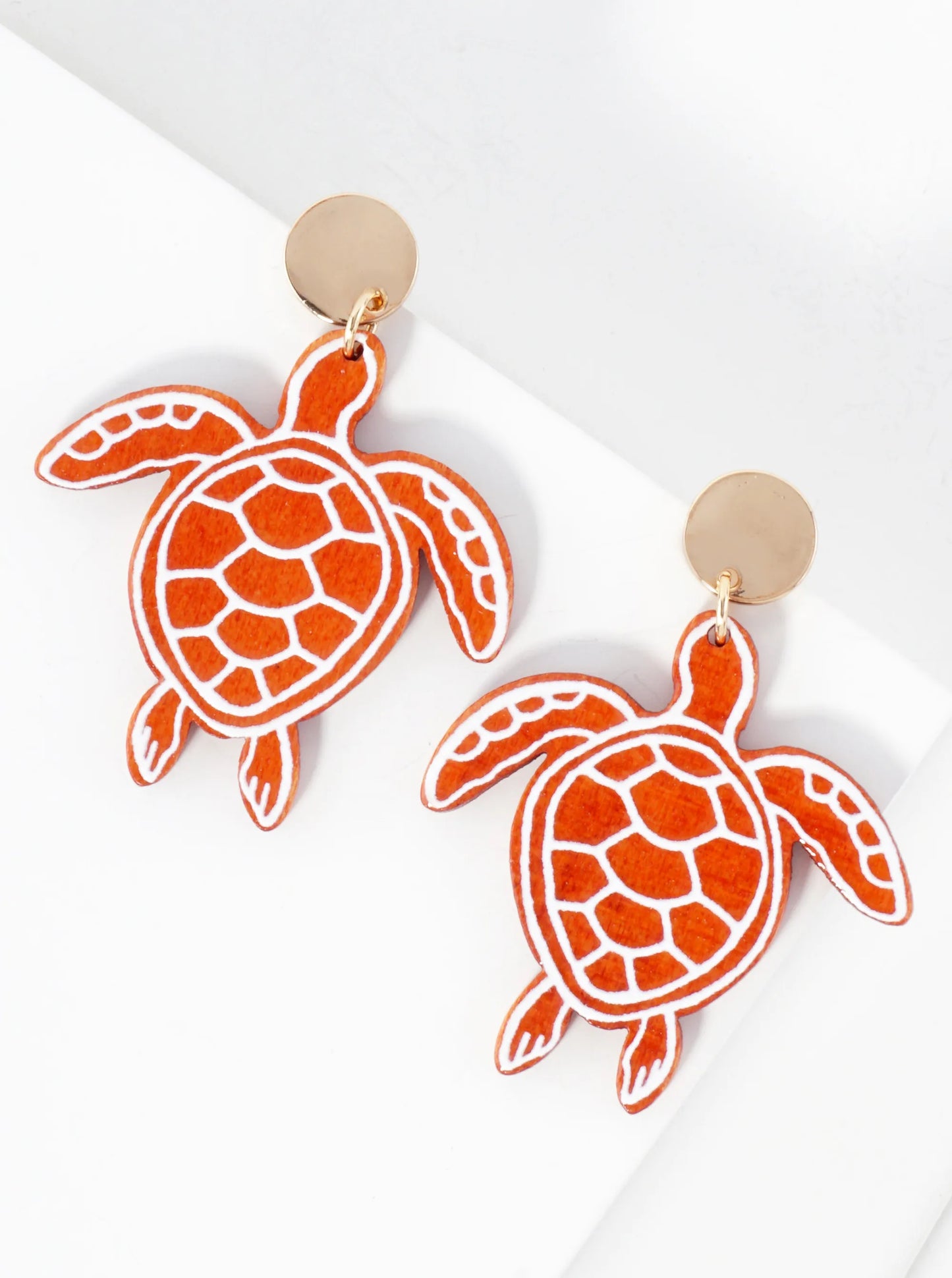 Sea-Life Laser-Cut Wood Turtle Dangle Drop Earrings