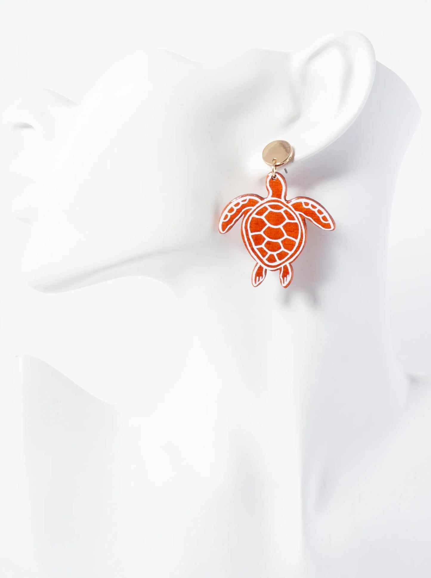 Sea-Life Laser-Cut Wood Turtle Dangle Drop Earrings