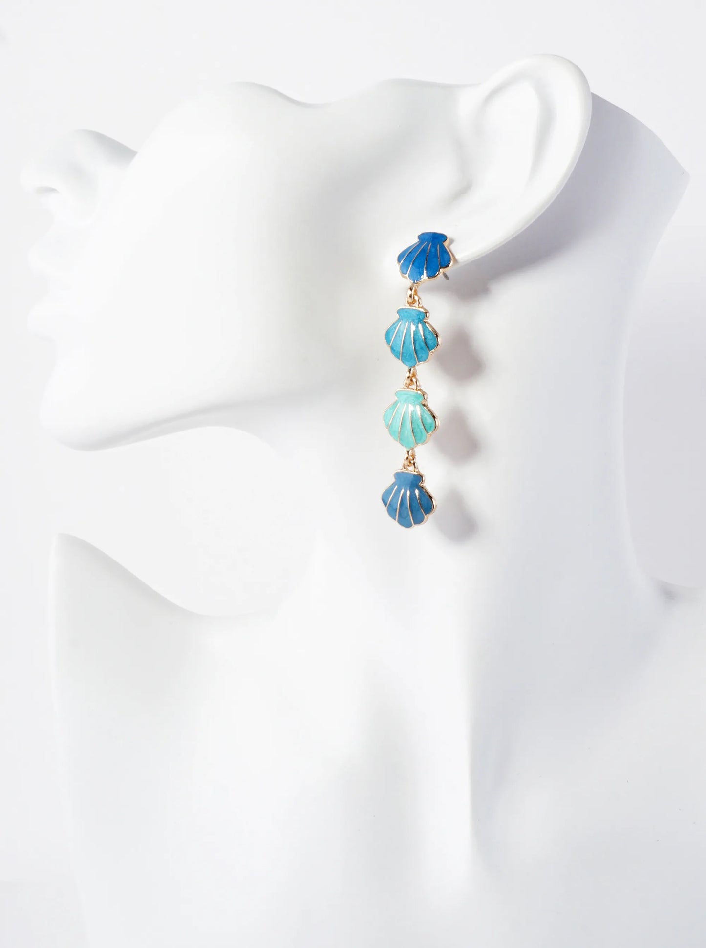 Sea-Life Marble Enamel Filled Four Sea Shell Drop Dangle Earrings