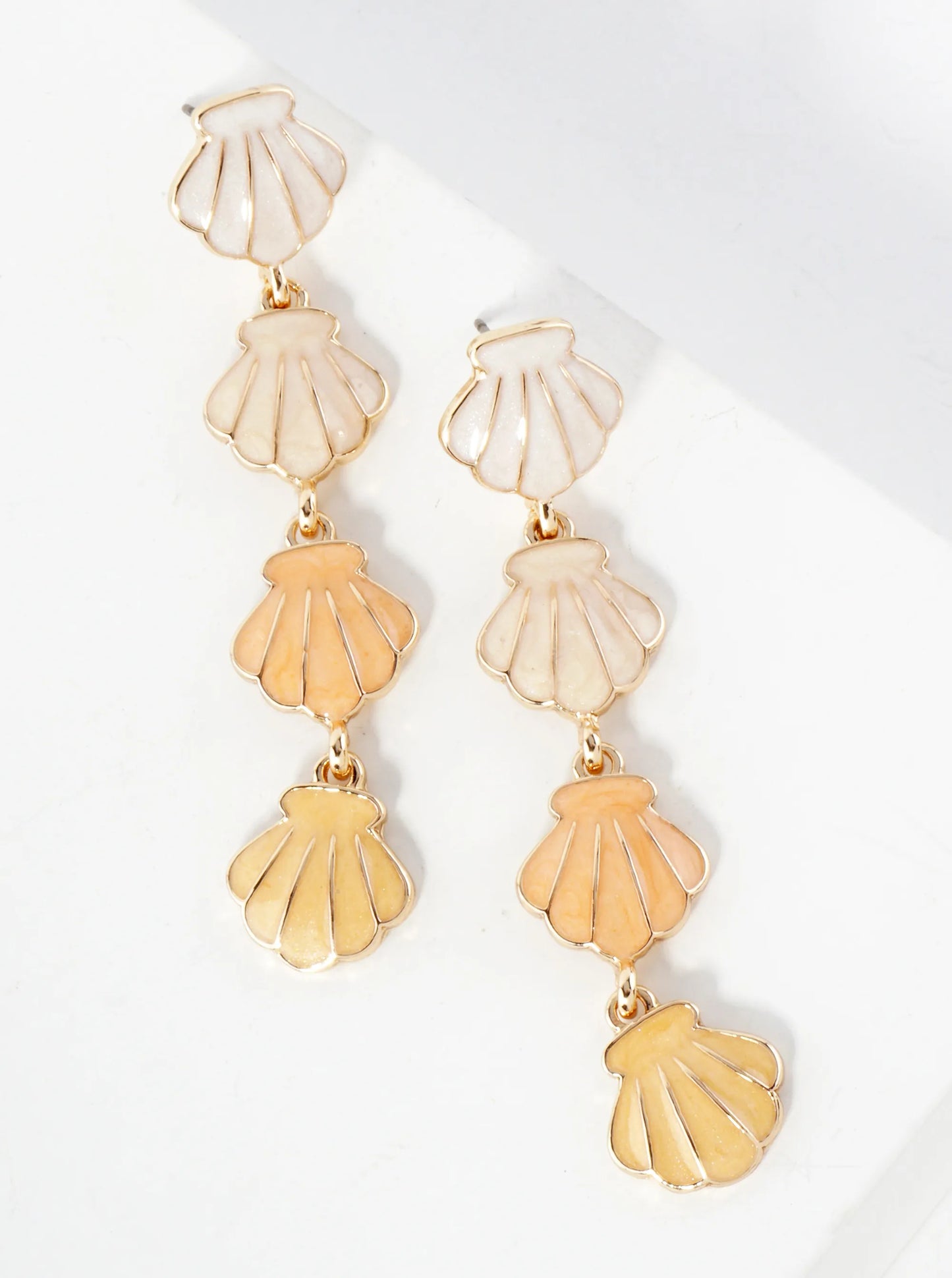 Sea-Life Marble Enamel Filled Four Sea Shell Drop Dangle Earrings