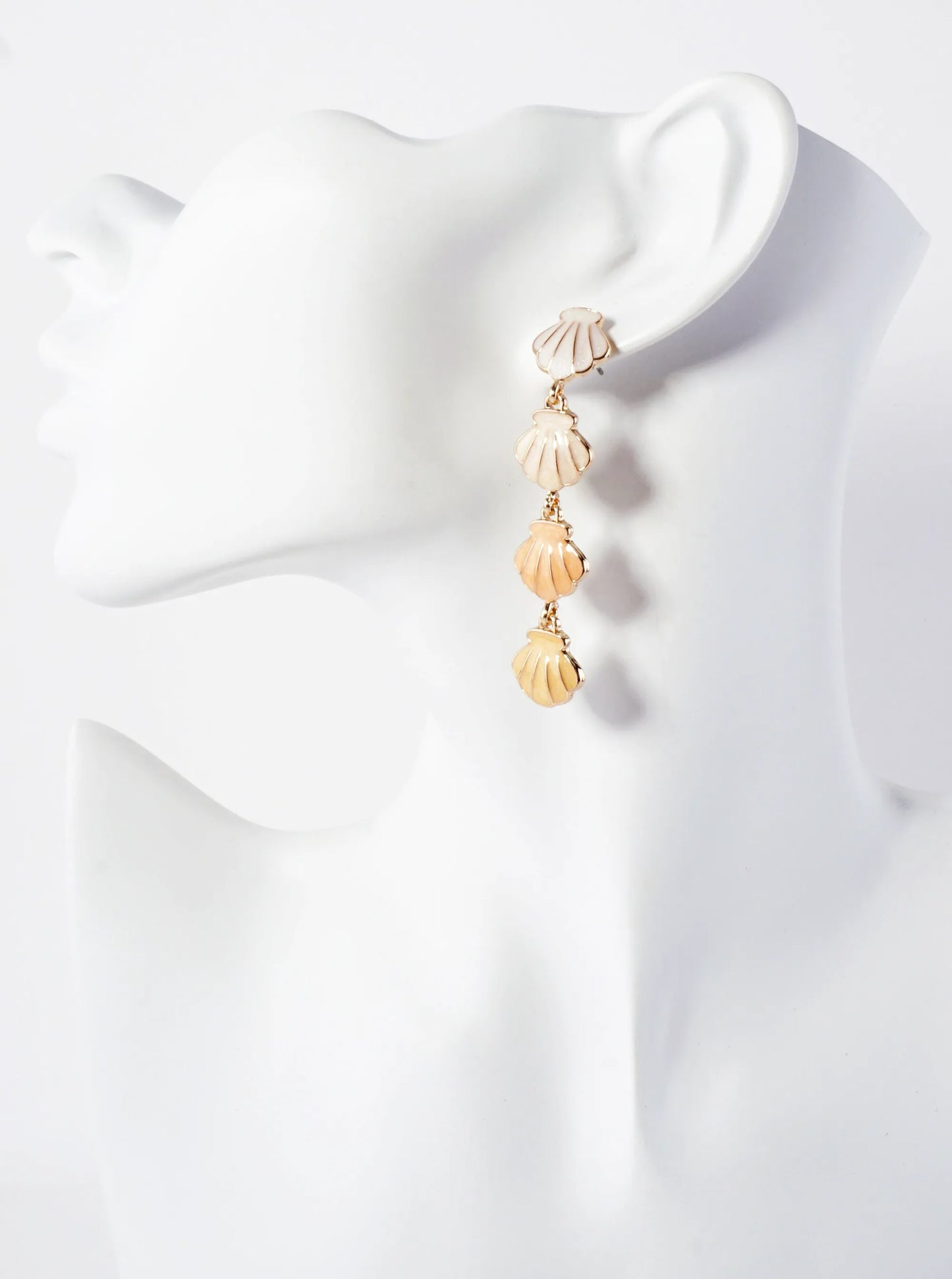 Sea-Life Marble Enamel Filled Four Sea Shell Drop Dangle Earrings