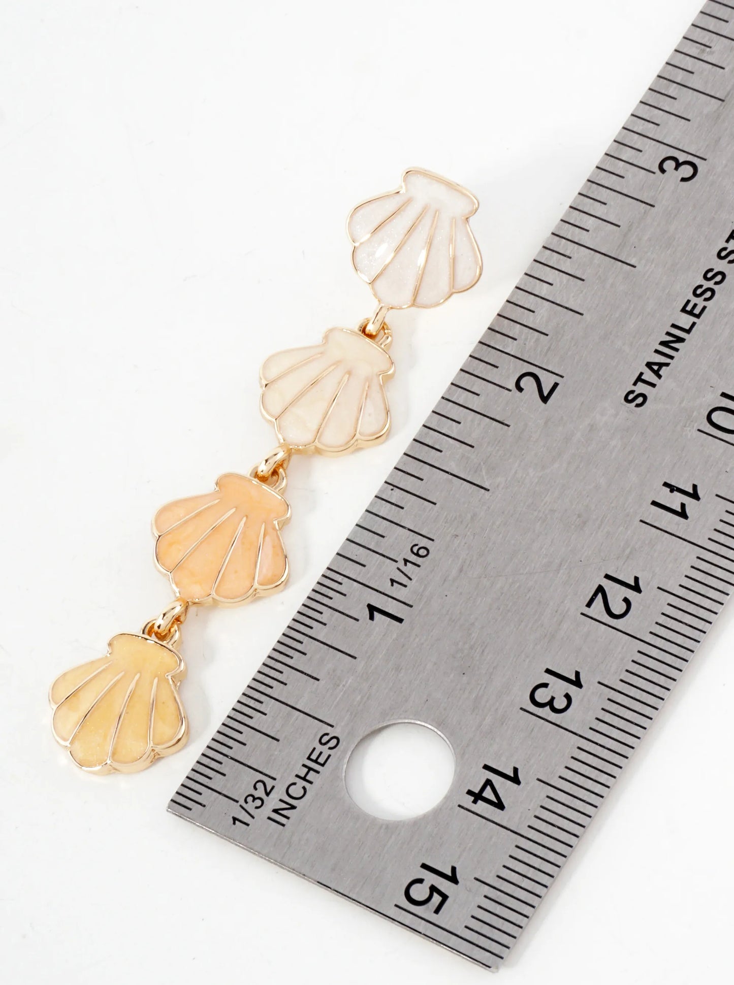 Sea-Life Marble Enamel Filled Four Sea Shell Drop Dangle Earrings