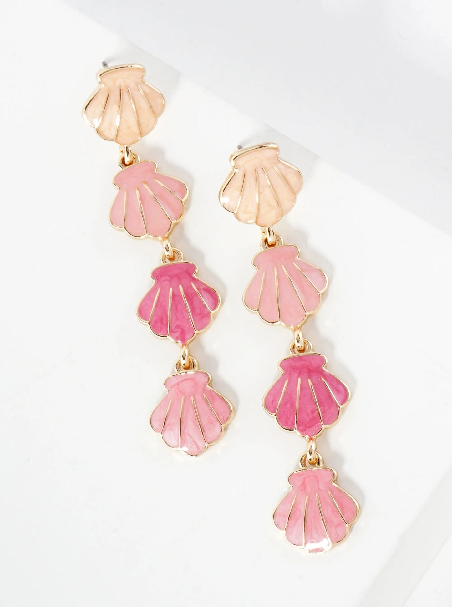 Sea-Life Marble Enamel Filled Four Sea Shell Drop Dangle Earrings