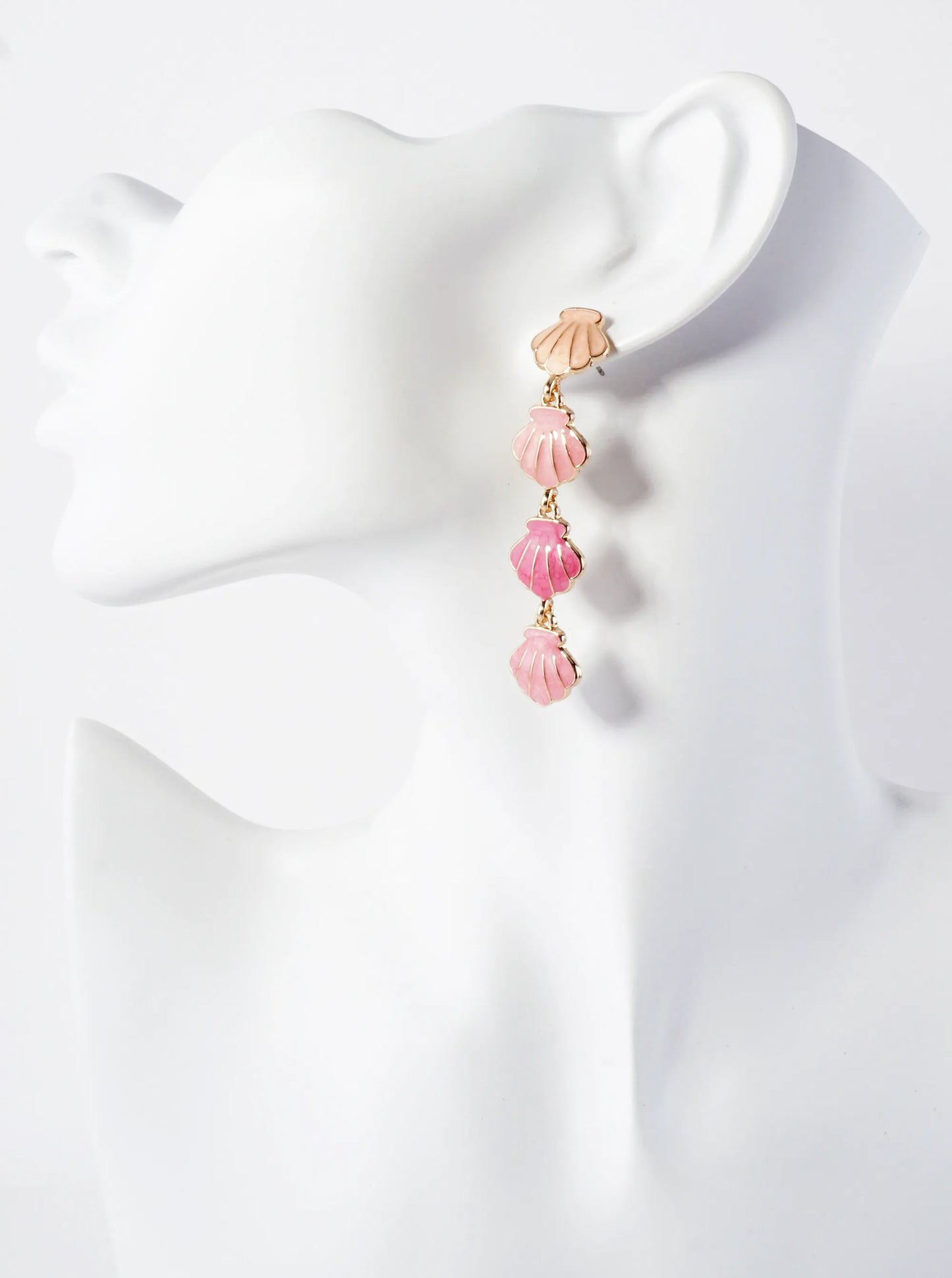 Sea-Life Marble Enamel Filled Four Sea Shell Drop Dangle Earrings