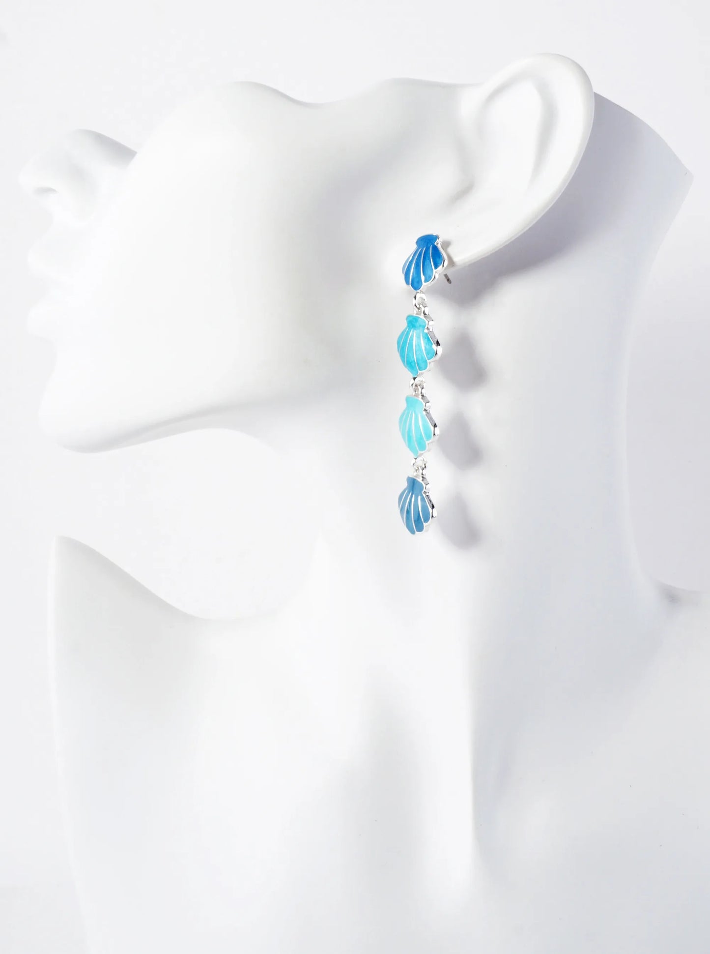 Sea-Life Marble Enamel Filled Four Sea Shell Drop Dangle Earrings