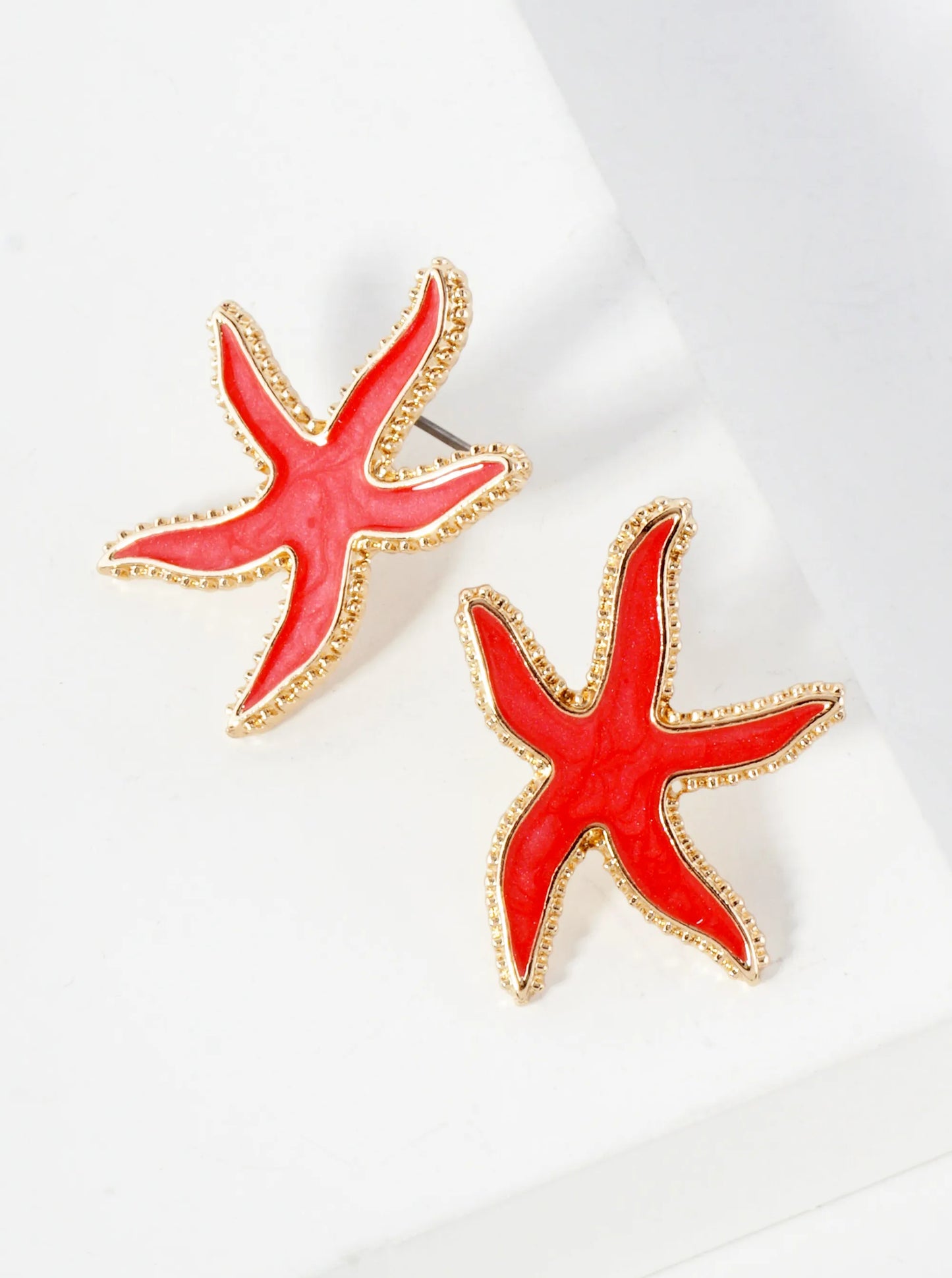 Sea-Life Marble Enamel Filled Starfish Stud Earrings