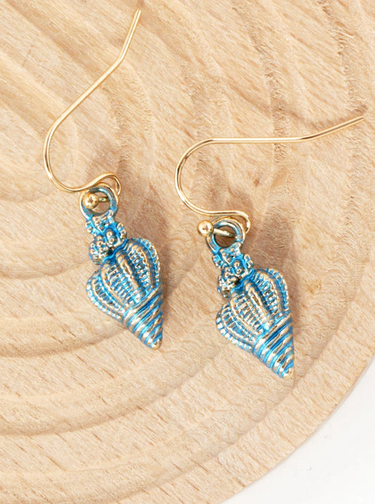 Sea-Life Metal Conch Seashell Drop Dainty Dangle Earrings