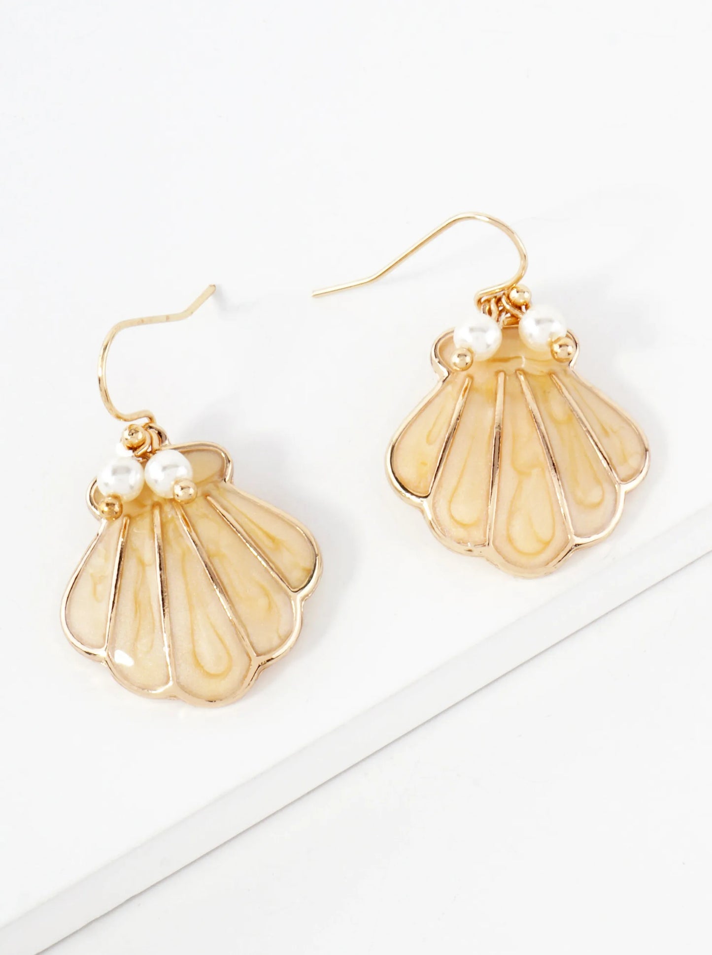 Sea-Life Pearl Enamel Shell Drop Dangle Earrings