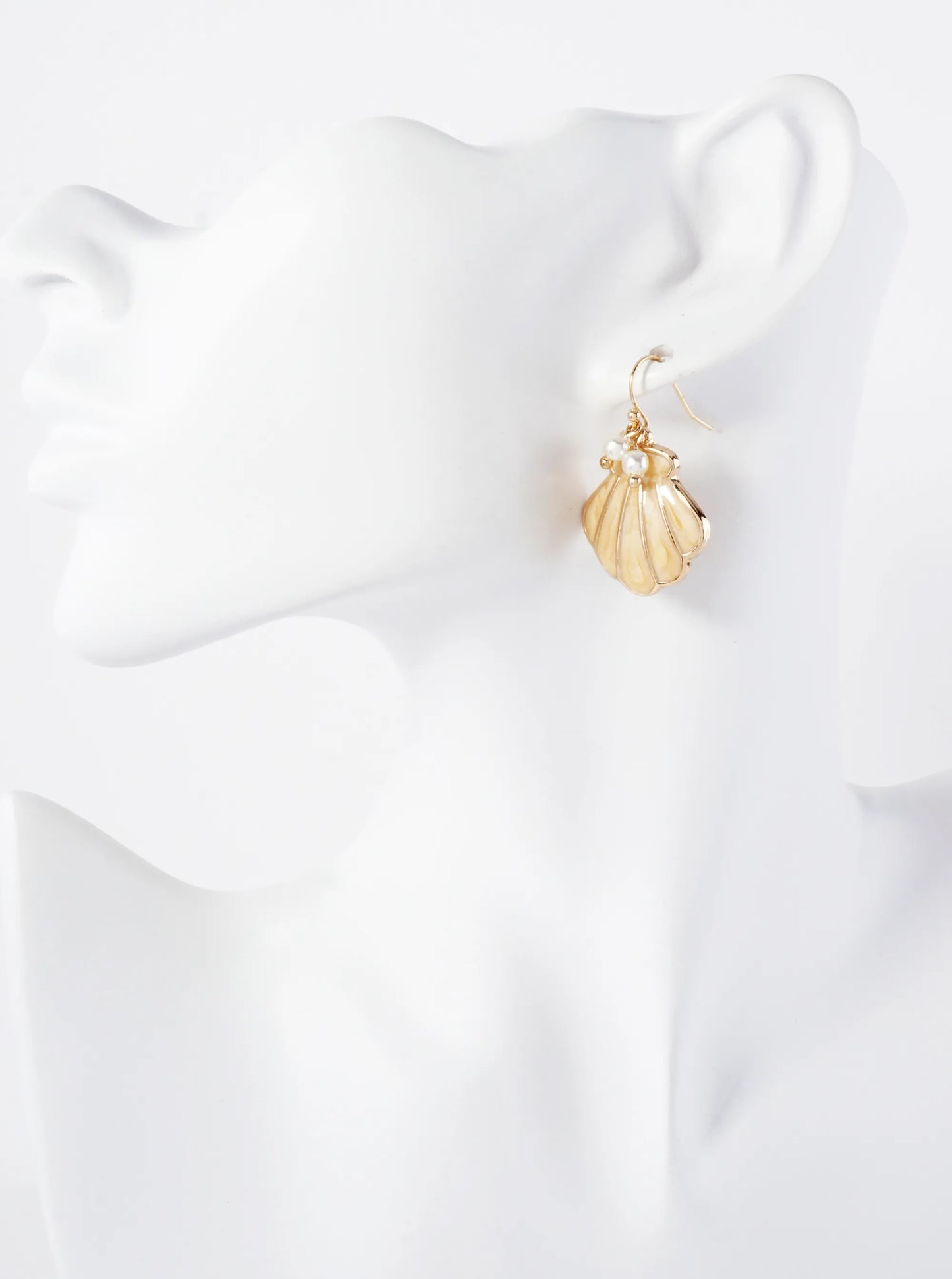 Sea-Life Pearl Enamel Shell Drop Dangle Earrings