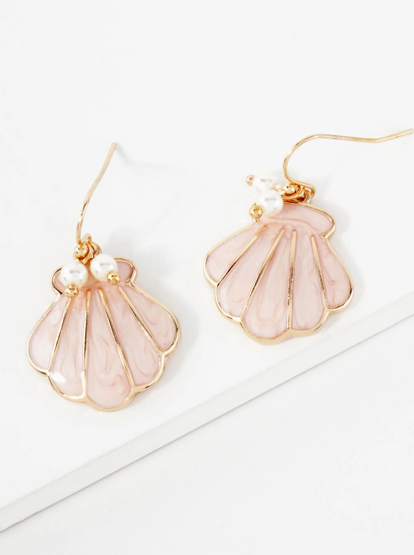 Sea-Life Pearl Enamel Shell Drop Dangle Earrings
