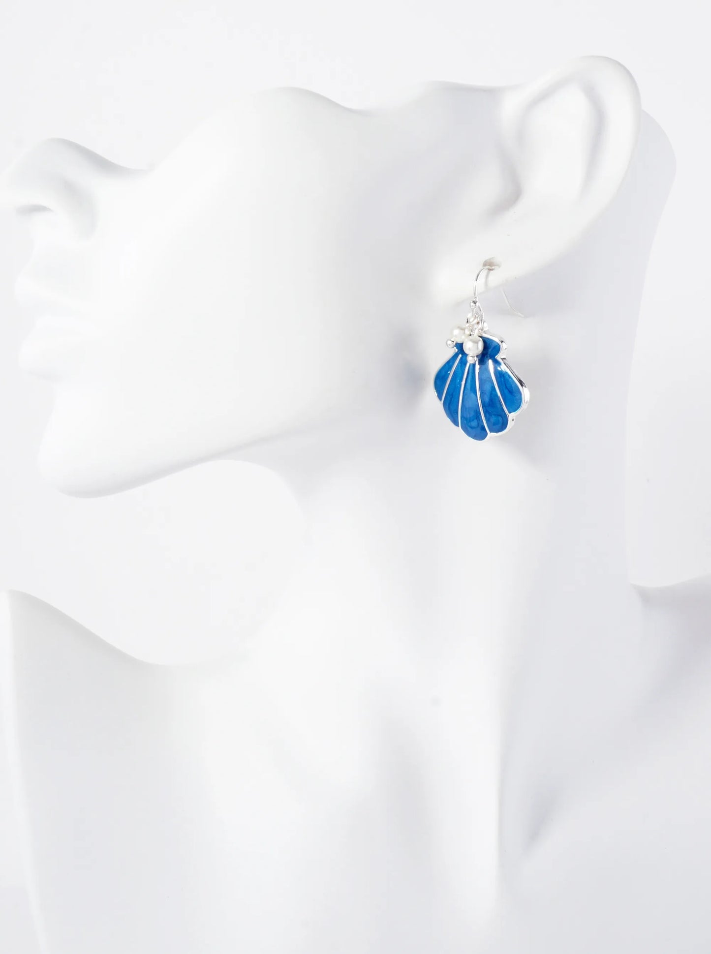 Sea-Life Pearl Enamel Shell Drop Dangle Earrings